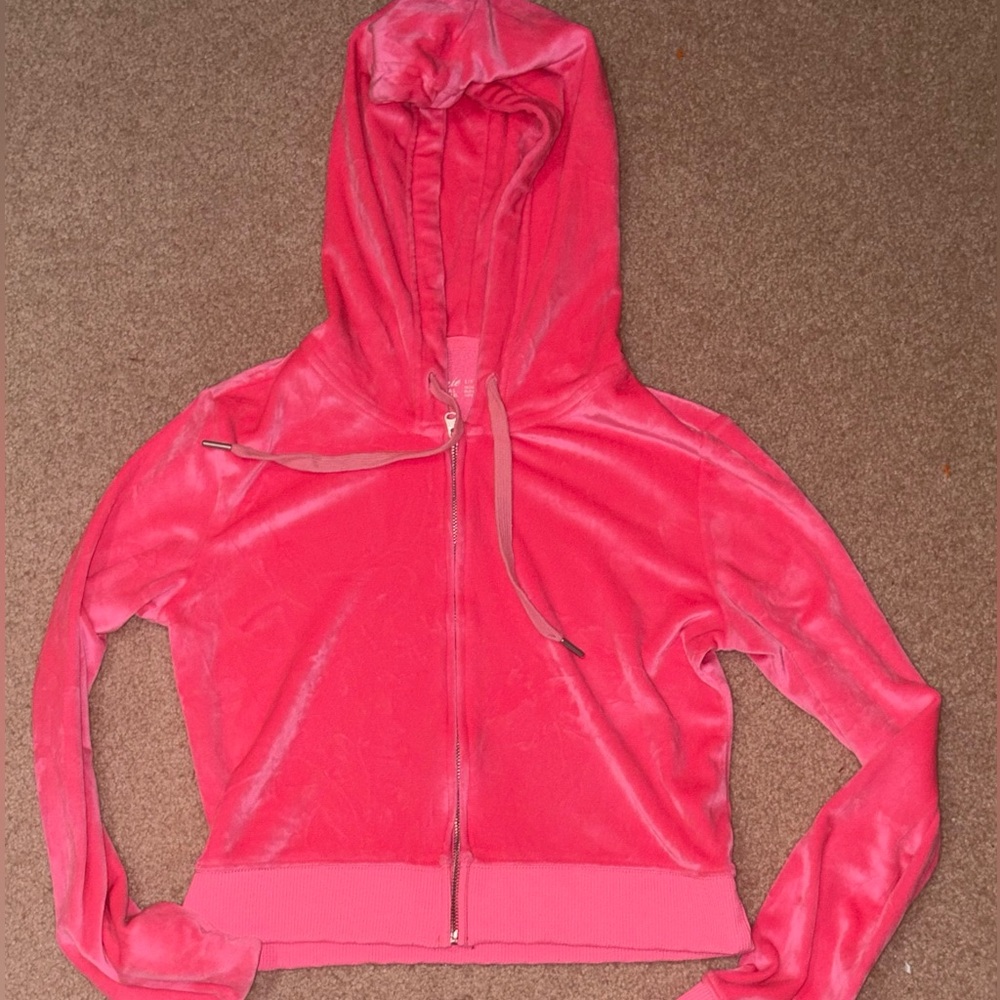 American Eagle- Bright Pink Velour Zip Hoodie